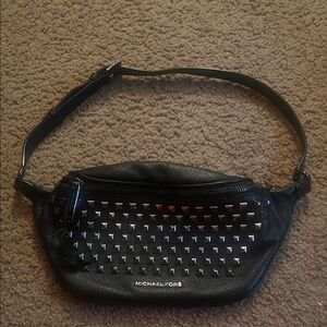 Michael Kors Black Belt Bag with Silver Accents